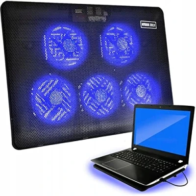 Abbildung von Retoo Laptop Kühlpad mit 5 Lüfter Led 12 15 Zoll Cooling Pad für Verhindere Überhitzung, Notebook, PS3 PS4 PS5 Xbox One, Kühler Kühlventilator Schwarz
