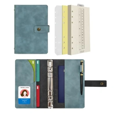 Abbildung von Wonderpool A6 Leder Notizbuch Nachfüllbares 6 Ringbuch Tagebuch Portfolio Gepunktetes Papier &amp; Innentaschen Organizer für Mann und Frau (Himmelblau, A6)