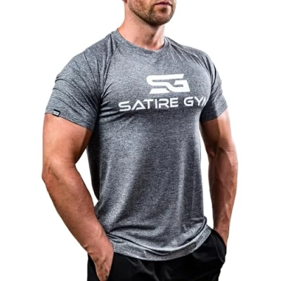 Abbildung von Satire Gym® Fitness Slim Fit T Shirt Herren/Funktionelles &amp; schnell trocknendes Sportshirt Herren Kurzarm als Bodybuilding Workout Gym (M, olivgrün meliert)