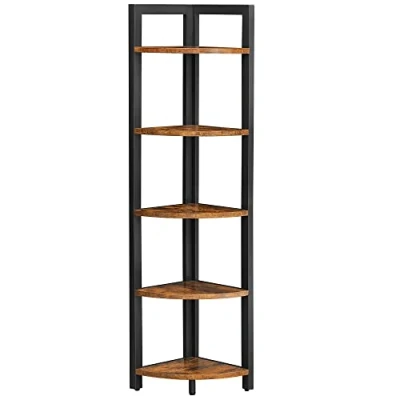 Abbildung von VASAGLE Eckregal mit 5 Ablagen, Bücherregal, Aufbewahrungsregal, multifunktional, für Wohnzimmer, Schlafzimmer, Büro, 30 x 150 cm, Industrie Design, vintagbraun schwarz LLS803B01