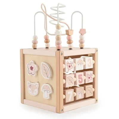 Abbildung von Bieco Motorikwürfel Reh Ella nachhaltiges Holz FSC® Spielwürfel Baby ab 1 Jahr Activity Würfel Center Montessori Holzspielzeug