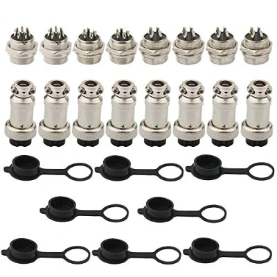 Abbildung von RUNCCI YUN 24Pcs Luftfahrt Stecker16 MM Gewinde 4 Pinx8,5 Pinx4,8 Pin x4 Männlich Weiblich Panel Metall Draht Stecker + 8Stück Gummi Schutzkappe