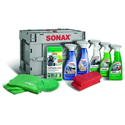 Abbildung von SONAX PflegeBox Innenraumpflegeset (9 teilig) hochwertige Produkte + Zubehör für die Reinigung &amp; Pflege im Innenraum, ideal unterwegs Art Nr. 07690410, 2022, Grün