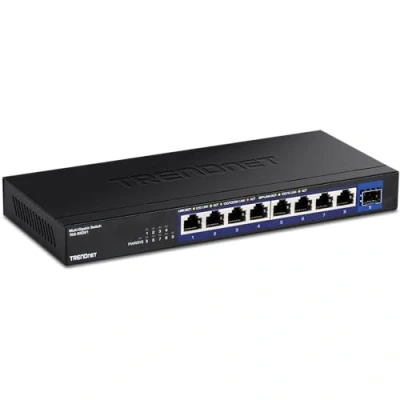 Abbildung von TRENDnet TEG S5091 9 Port Unmanaged 2,5G Switch mit 10G SFP+Port, 8 x 2,5GBASE T Ports, 60Gbit/s Schaltkapazität, lüfterlos, wandmontierbar, Schwarz