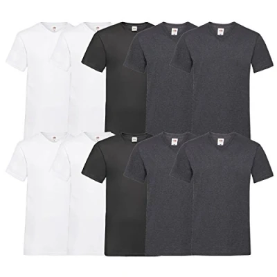 Abbildung von Fruit of the Loom 10 T Shirts V Neck M L XL XXL Ausschnitt Diverse Farben auswählbar (L, 4Weiß/4Dark H.Grey/2Schwarz)