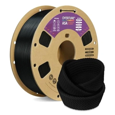 Abbildung von OVERTURE ASA Filament 1.75mm, Spule 1kg (2.2lbs), Maßgenauigkeit +/ 0.03 mm, für 3D Drucker (Schwarz)