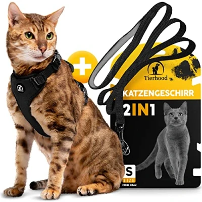 Abbildung von Tierhood Geschirr Katzengeschirr mit Halsklipp inkl. 1.4m Katzenleine, S