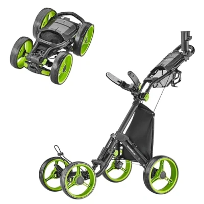 Abbildung von CaddyTek Explorer V8 Golfwagen mit 4 Rädern, kompakt, leicht, zusammenklappbar, Limettengrün