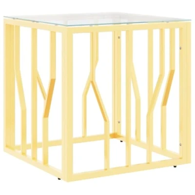 Abbildung von vidaXL Couchtisch, Beistelltisch mit viel Platz für Snacks Getränke, Sofatisch Wohnzimmer, Tisch Kaffeetisch Telefontisch, Golden Edelstahl Glas