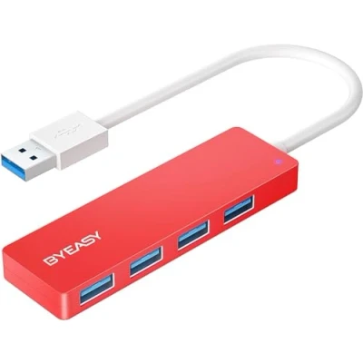 Abbildung von BYEASY USB Hub, 4 Port 3.0 Ultra Slim Portable Data Hub Applicable for iMac Pro, MacBook Air, Mac Mini/Pro, Surface Notebook PC, Laptop, Flash Drives, Tesla Model 3 and Mobile HDD