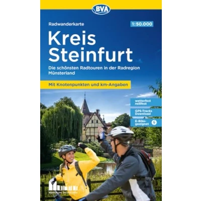 Abbildung von BVA Radwanderkarte Kreis Steinfurt 1:50.000, mit Knotenpunkten und km Angaben, reiß wetterfest, GPS Tracks Download, E Bike geeignet: Die ... Münsterland (Radwanderkarte 1:50.000)