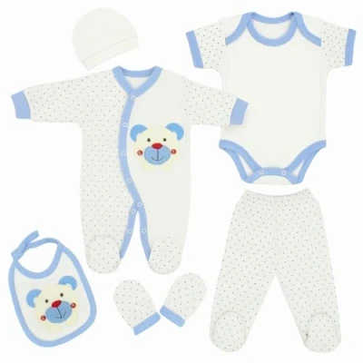Abbildung von Neugeborenen Baby Geschenk Set 100% natürliche Baumwolle Erstausstattung Erstlingsausstattung Ausstattung Jungen Kleidung Geschenkset Babyausstattung für Babys 0 4 Monate (Blau)