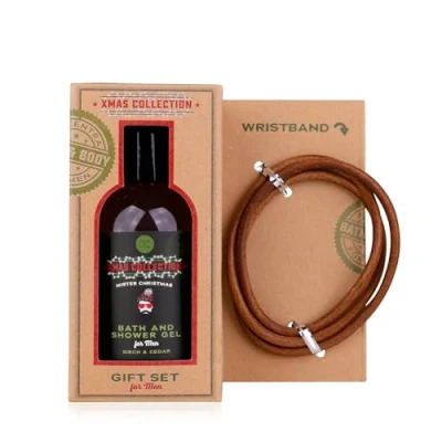 Abbildung von Accentra Geschenkset MEN&#039;S COLLECTION XMAS in Geschenkbox, inkl. 100ml Bade &amp; Duschgel, Kunstleder Armband, Duft: Birke Zeder braun/dunkelgrün