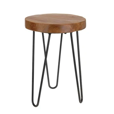 Abbildung von Spetebo Teak Holz Hocker 42 cm Massivholz Sitzhocker Metall Blumenhocker Blumenständer