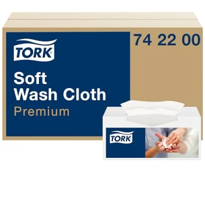 Abbildung von Tork weiches Waschtuch Weiß, Einzeltuchentnahme, Premium, hygienisch, 1 x 135 Tücher, 742200
