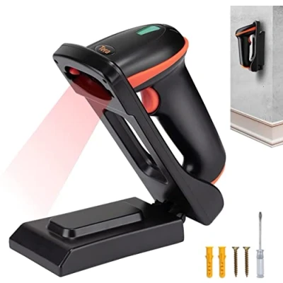 Abbildung von Tera Barcode Scanner wandhalterung 1D 2D QR Kabellos 2,4 GHz Wired USB 2,0 Kabelgebunden Handscanner Barcodelesegerät wandmontage mit Verstellbarem Klappständer, D5100 CR