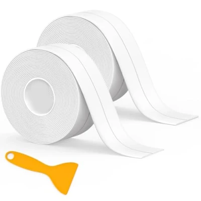 Abbildung von 2 Rollen Dichtungsband Selbstklebend, Fugendichtband, Selbstklebendes Wasserdichtes Klebeband, Für Küche, Bad, Badewanne (Weiß 38 Mm X 3,2 M)
