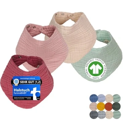 Abbildung von Lätzchen Baby Musselin (super soft) Bio Baumwolle (GOTS &amp; OEKO TEX 100) Großes Mädchen Junge, Sabberlätzchen Neugeborene 4 Jahre Kinder Halstuch Dreieckstuch (Rosa)