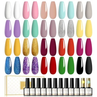 Abbildung von ROSALIND UV Nagellack Set 22 Pcs Shellac Mit Top &amp; Base Coat 20 Farben LED Soak Off Nail Polish Gel Lack Glitzer Rot Gold Grau Violett ManiküRe 8ml