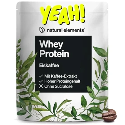 Abbildung von Whey Protein Pulver Eiskaffee 1kg 23g und 2,5g Kaffee Extrakt pro Portion für deinen Muskelaufbau, hochdosiert in Deutschland produziert &amp; laborgeprüft