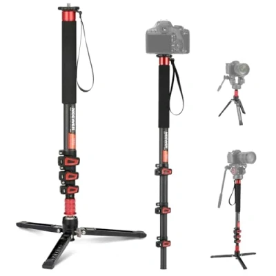 Abbildung von NEEWER 182cm Kamera Einbeinstativ, leichtes Monopod Reisestativ aus Kohlefaser mit Abnehmbarer Basis für DSLR Camcorder Videoaufnahmen, Teleskop Selfie Stick Trekkingstock, max. Belastung 6kg, TP71