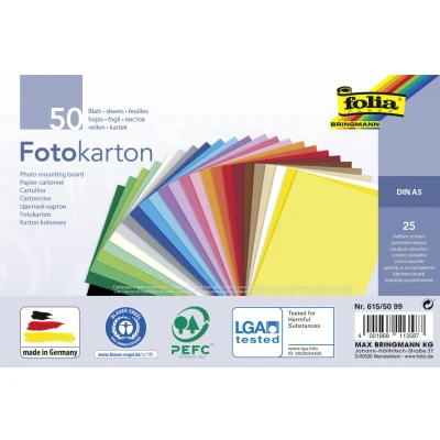 Abbildung von Folia Bastelkartonpapier, Fotokarton 25 Farben, A5, 300 g/m², 50 Blatt