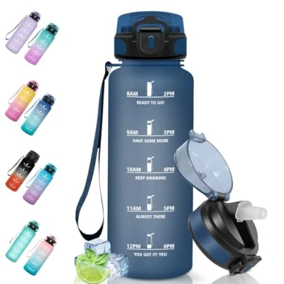 Abbildung von Motswedi Trinkflasche, 1500ml BPA Frei, Trinkflasche mit Strohhalm, Auslaufsicher, Sport, Kohlensäure Geeignet, Wasserflasche für Camping, Yoga, Gym, Schule, Outdoors, Dunkelblau