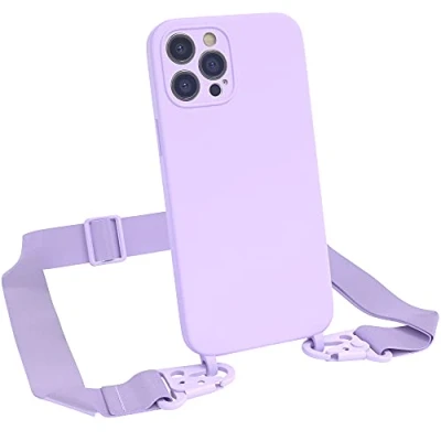 Abbildung von EAZY CASE Premium Silikon 2 in 1 Handykette kompatibel mit iPhone 12 Pro Max Handyhülle Umhängeband, Handykordel Silikonhülle, Hülle Band, Kette für Smartphone, Lavendel Lila