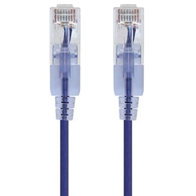 Abbildung von Monoprice 116318 SlimRun Cat6A Ethernet Patchkabel Snagless RJ45 UTP reiner blanker Kupferdraht, 10 G, 30 AWG, 0,3 m, Lila, 10er Pack
