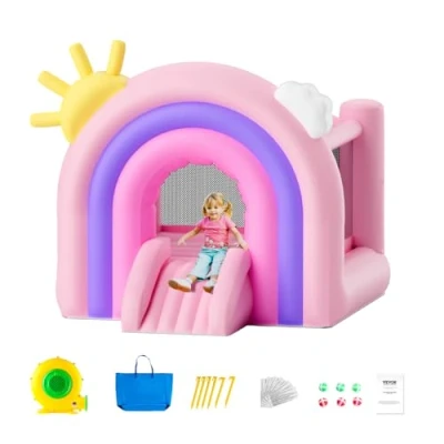Abbildung von VEVOR Aufblasbares Hüpfburg, Indoor /Outdoor Spielhaus Trampolin, Hüpfburg für Kinder mit Gebläse, Rutsche, Aufbewahrungstasche, 280 x 230 cm den Garten der Familie