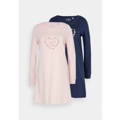 Abbildung von Lascana Enjoy Nightdress 2 PACK Nachthemd, Damen, Größe: 36/38, Dark blue/rose