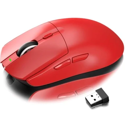 Abbildung von AJ139 G PRO Kabellose Gaming Maus, Leichtgewicht 59g FPS Mäuse, Optischer Sensor PixArt PAW3395, 26K DPI, Dual Modus 2.4G / Kabelgebundene 6 programmierbare Tasten, für Win/Mac Rote