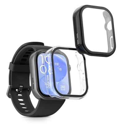 Abbildung von kwmobile 2X Cover kompatibel mit Huawei Watch Fit 3 Hülle Fullbody Fitnesstracker Case Set aus Glas Transparent Schwarz