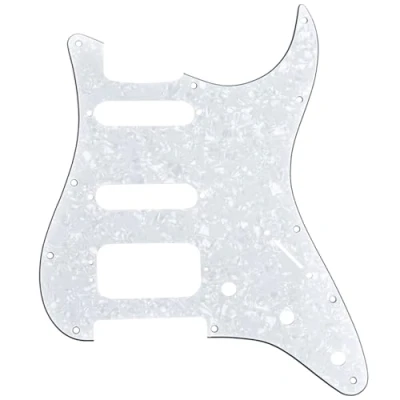 Abbildung von Musiclily Pro 11 Löcher Round Corner HSS Strat Schlagbrett Gitarren Pickguard mit 3 Schrauben Humbucking Pickup Mount für Fender American/Mexican Stratocaster E Gitarre,4 lagig White Pearl