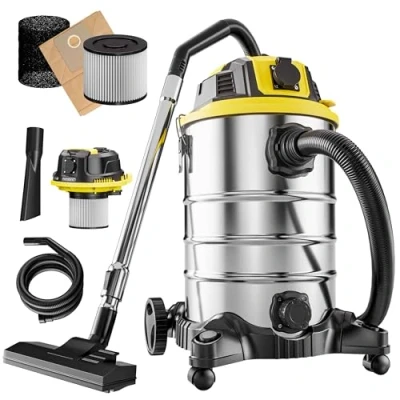 Abbildung von Monzana® Nass Trockensauger 30L GS Zertifiziert Steckdose 9m Bewegungsradius Industrie Staubsauger 1200W Edelstahl Nasssauger Waschsauger Blasfunktion