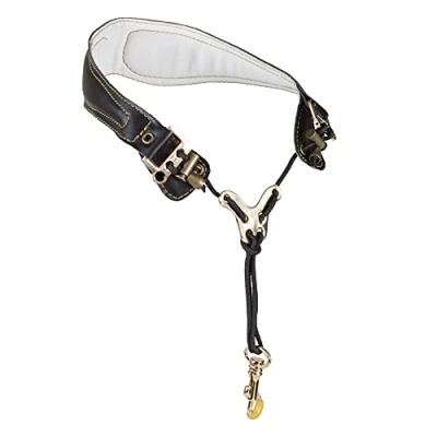 Abbildung von adorence Premium Saxophon Gurt (handgefertigt mit echtem Leder, atmungsaktivem Polster und Metallhaken) weniger Stress Ergonomie Design Sax Strap Schwarz