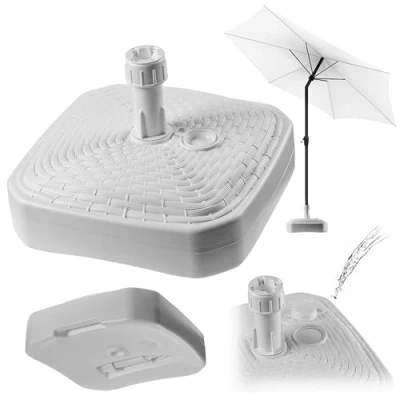 Abbildung von KADAX Sonnenschirmständer, Runder Schirmständer, Schirmhalter befüllbar mit Sand Wasser oder Kies, Ständer aus Kunststoff für Garten, Terrasse, Strand (Version 2 Quadrat, Weiß)