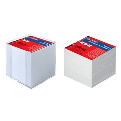 Abbildung von Herlitz Zettelkasten 9x9x9cm mit 700 Blatt weiß gefüllt (Transparent, + 1 Ersatzzettelblock)