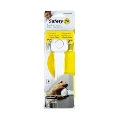 Abbildung von Safety 1st Secret Button Allzweck Kindersicherung mit Knopf Attrappe, verstellbares Klebeschloss für Schränke und Schubladen, Universalsicherung Baby Kinder, Kein Bohren, weiß