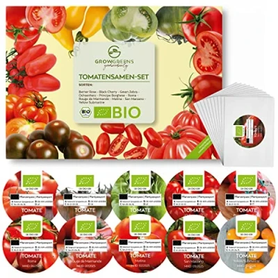 Abbildung von BIO Tomatensamen Set mit 10 Sorten Tomaten Samen Anzuchtset aus biologischem Anbau ideal für Terrasse, Balkon &amp; Garten