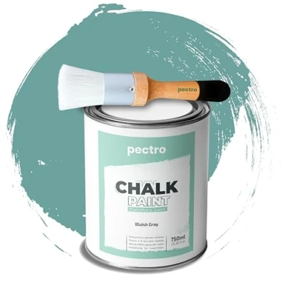 Abbildung von PACK Kreidefarbe für möbel 750ml + Malerpinsel speziell Chalk Paint Möbellack Natürlicher Kreideeffekt Farbe Holz (Bläulich Grün)