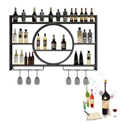 Abbildung von Weinregal Wand Flaschenregal Schmal mit Licht Wine Rack Weinschrank Hausbar Barschrank Bar Regal Weinglashalter Weinständer Getränke Mini für Bartheke Wohnzimmer Küche(100*80*15cm)