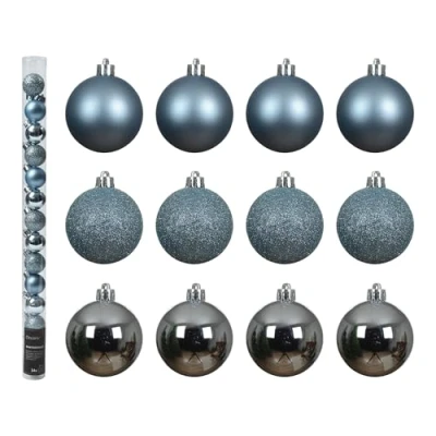 Abbildung von Decoris season decorations Weihnachtsbaumkugel, Weihnachtskugeln Kunststoff 3cm 14er Set Eisblau