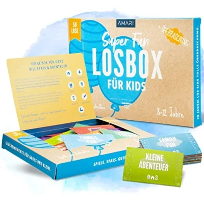 Abbildung von AMARI Geschenkbox ® Losbox für Kinder 50 Lose mit Ideen Spiel &amp; Spaß