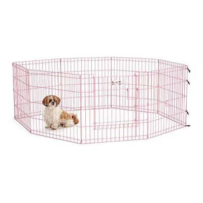 Abbildung von MidWest Homes for Pets 524DRPK Laufstall, Haustier Spielgehege, faltbar, Metall, mit Tür, 61 x cm (B H), rosa