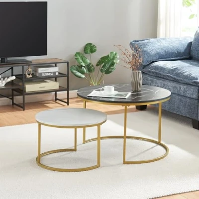 Abbildung von en.casa Couchtisch, »Christchurch« 2er Set rund Marmoroptik, Schwarz/Weiß/Gold