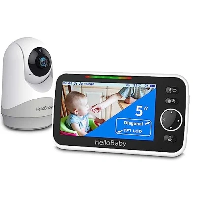Abbildung von HelloBaby Monitor mit Kamera und Audio, 12,7 cm (5 Zoll) großer Bildschirm 3500 mAh Akku, ferngesteuerter Pan Tilt Zoom Kamera, Zwei Wege Talk, ECO Modus, Auto Nachtsicht, Reichweite bis zu 292 m