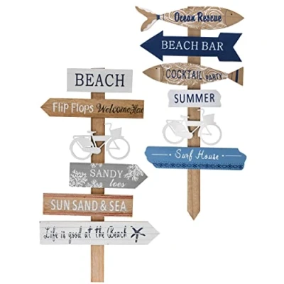 Abbildung von Spetebo Holzschild Gartenregeln Beach mit Erdspieß 2er Set Holz Deko Gartenstecker Garten Stab Schild Stecker