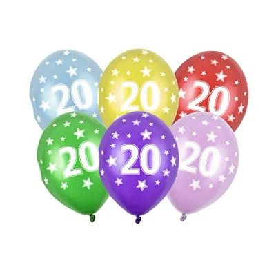 Abbildung von partydeco Luftballon, Luftballons 30cm mit Zahl 20 / Sterne 6er Set bunt metallic