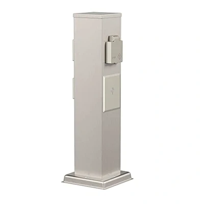 Abbildung von ledscom.de Garten Steckdosensäule Polly für außen, IP44, Smart Home, WLAN, Alexa, 3 Fach, Edelstahl, eckig, 40 cm, Außensteckdose, Gartensteckdose, Steckdosenturm, Außensteckerdose